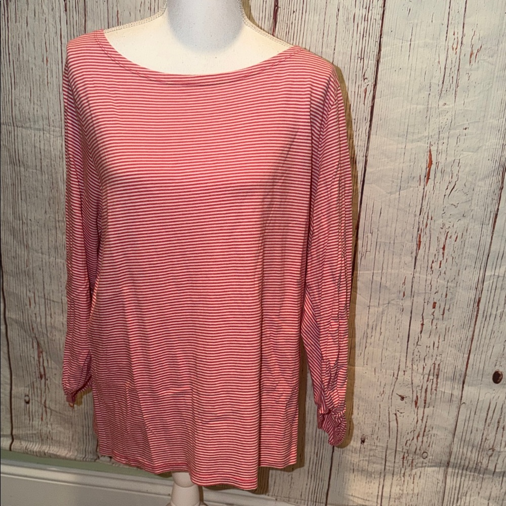 Talbots Red Striped Long Sleeve Top